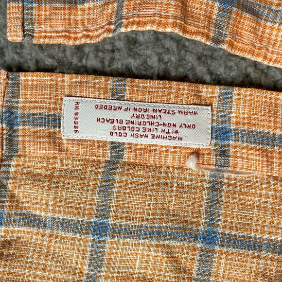 Brooks Brothers  Irish Linen Shirt Men L Blue Orange Plaid Button Long Sleeve - Picture 5 of 10